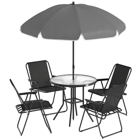 4 Seater Garden Furniture Set, 6 Pieces Garden Table and Chairs with Parasol for Patio