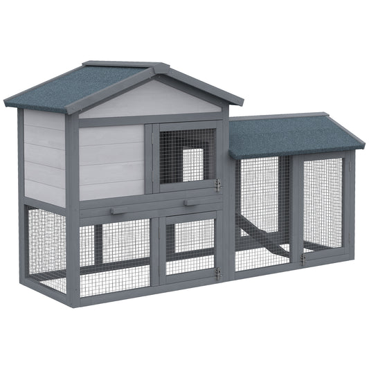 Wooden Rabbit Hutch Outdoor, Double Tier with Water-Resistant Roof, Ramp 147 x 54 x 84 cm