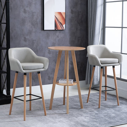 Set of 2 Bar Stools Modern Upholstered Seat Bar Chairs with Metal Frame, Solid Wood Legs Living Room Dining Room Fabric Furniture - Beige