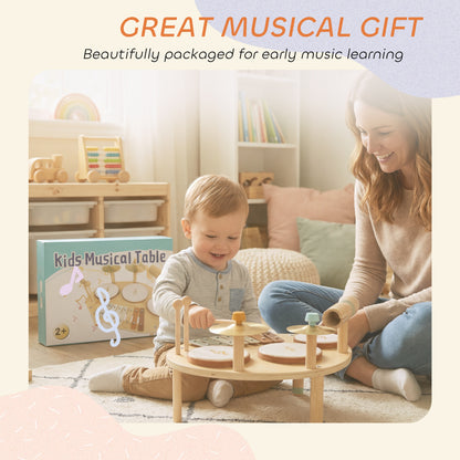 Baby Drum Kit, Wooden Kids Musical Instruments with Drums and Xylophone, Gifts for Girls Boys Birthday, Natural