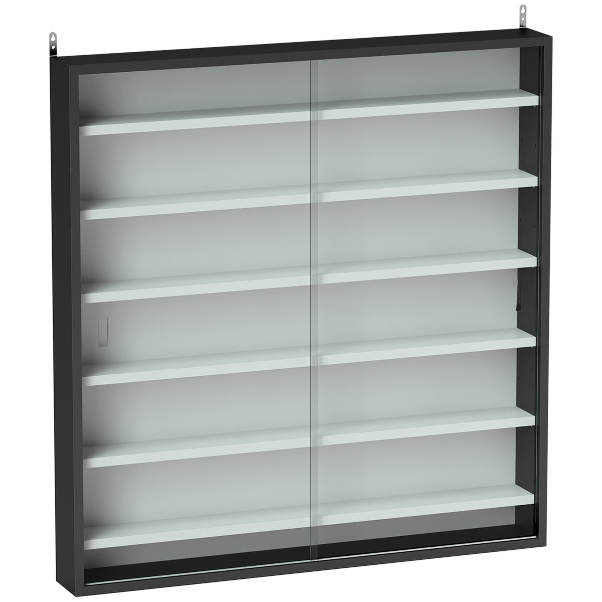 Six Shelf Display Cabinet, with Glass Doors - Black and White