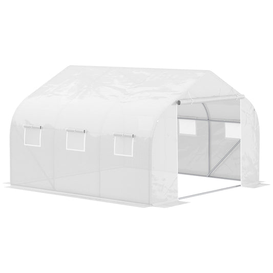 Walk-In Polytunnel Greenhouse Warm House Garden Tunnel Shelter Plant Shed with Door and Windows, Galvanised Steel Frame, 4.5 x 3 x 2m, White