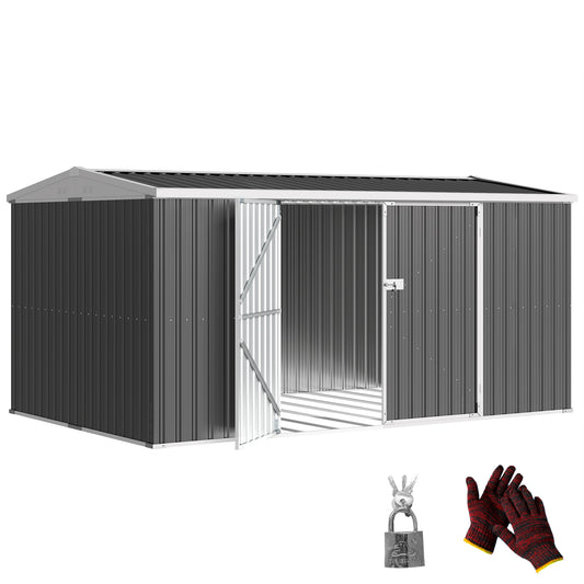 14 x 8ft Outdoor Garden Metal Storage Shed with Lockable Door, Tool Storage Box for Garden, Patio and Lawn, Grey