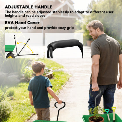 75 Litre Large Garden Cart, Tipping Wheelbarrows Heavy Duty Garden Dump Trolley 200kg Capacity for Festivals, Tools, Plants, Logs - Green