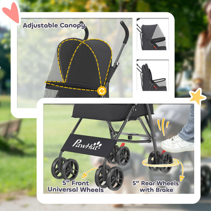 Dog Stroller, Foldable Cat Dog Pram for Miniature Breeds, Pet Stroller with Brake, Mesh Windows