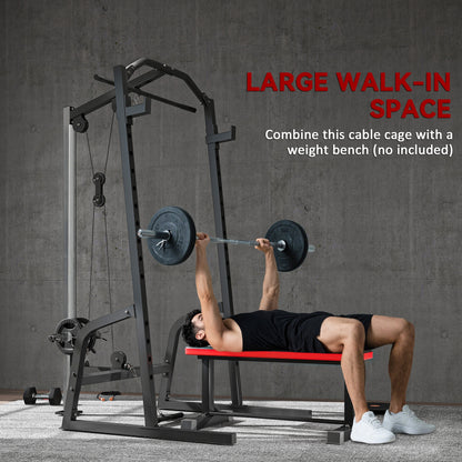 Power Cage Power Rack with 15-Level Squat Rack, Cable Pulley System, Lat Pulldown & Pull Up Bar