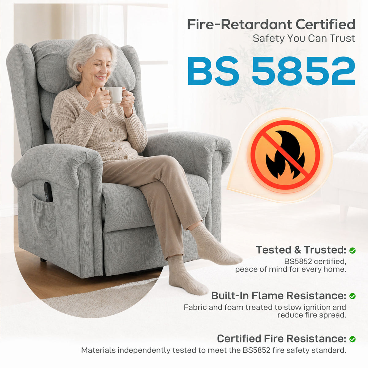 Velvet-Feel Electric Riser Recliner Chair - Grey