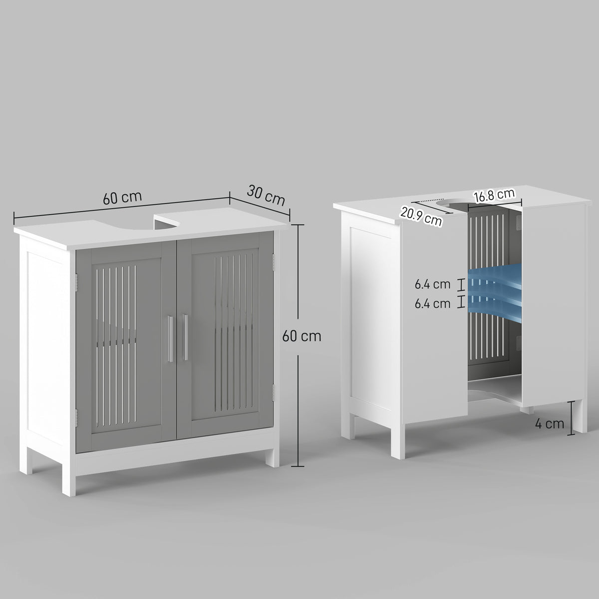 Modern Under Sink Cabinet with 2 Doors, Bathroom Vanity Unit, Pedestal Under Sink Design, Storage Cupboard with Adjustable Shelves