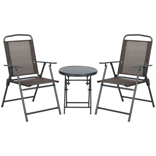 Three-Piece Garden Seat Set, with Glass-Top Table - Brown