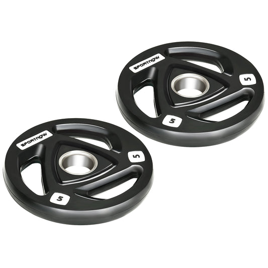 Two 5kg Olympic Weight Plates, Tri-Grip Rubber-Coated Barbell Weights, with 5cm Holes, for Home, Gym, Office