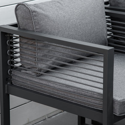 Nine-Piece Aluminium Garden Set, with Glass-Top Table - Grey