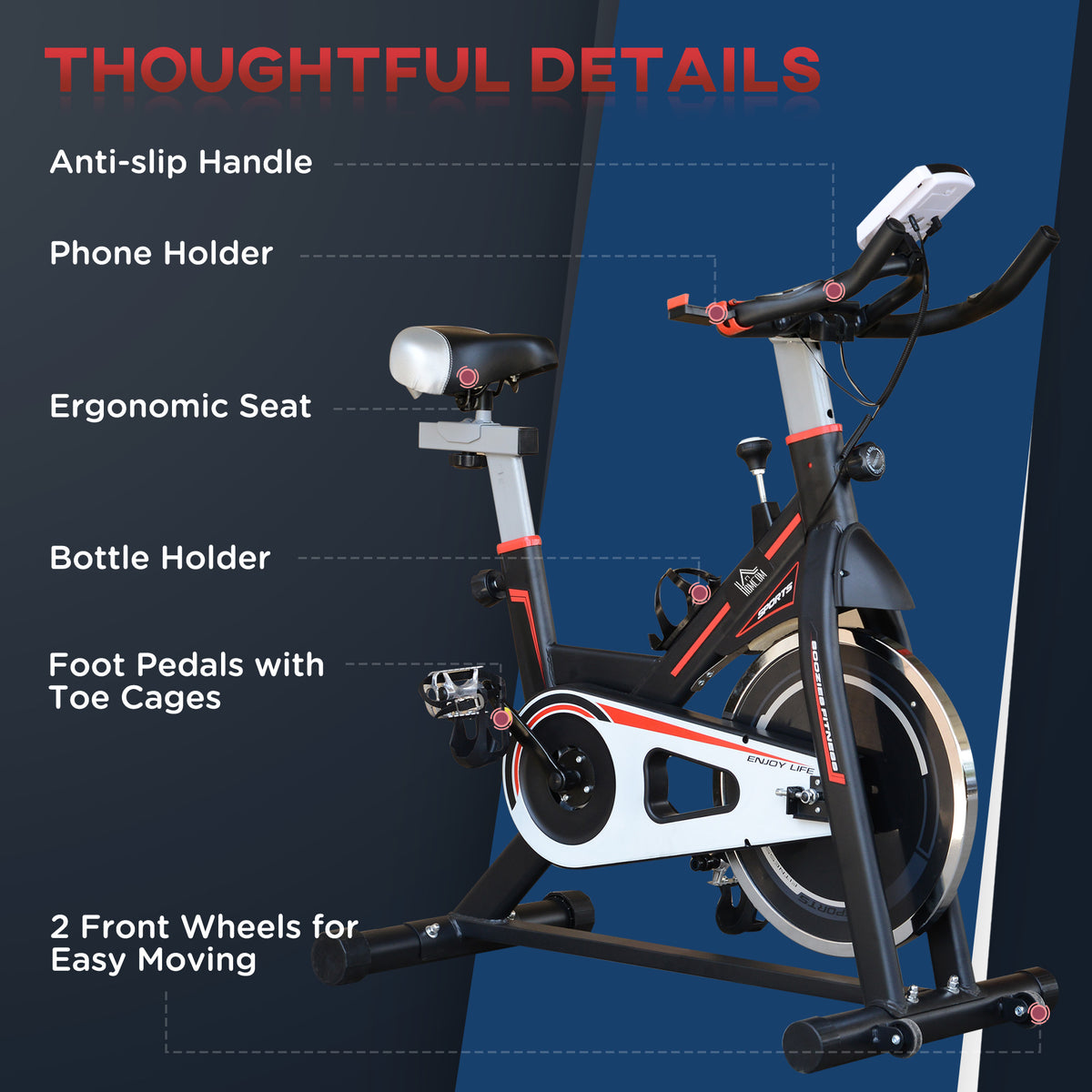 Exercise Bike, Indoor Cycling, with LCD Display, Heart Rate, Sensor - Black