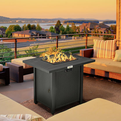 Rattan-style Propane Gas Fire Pit Table with 40, 000 BTU Burner, Square Smokeless Firepit Patio Heater with Thermocouple, Lava Rocks, Waterproof Cover, Spark Guard and Lid