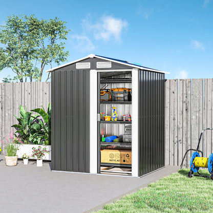 Garden Metal Tool Storage Shed with Sliding Door, Sloped Roof and Foundation Kit, 152 x 132 x 188cm