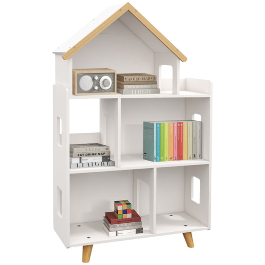 Three-Tier Toy Storage Shelf, Kids Bookcase, with Six Cubes, for Playroom, Bedroom - White
