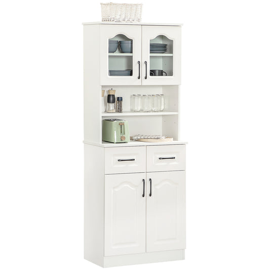 Kitchen Cupboard, Freestanding Storage Cabinet with 2 Adjustable Shelves, 2 Drawers and Open Counter for Living Room, Dining Room, 168cm, White