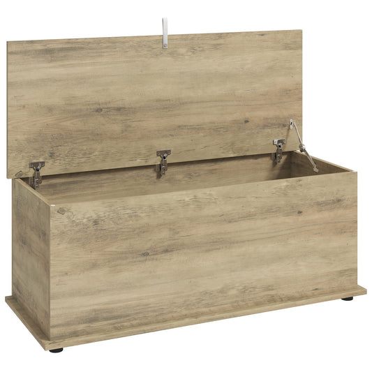 Large 114L Storage Chest Grey Wood Bench Trunk with Safety Lid for Bedroom Hallway and Living Room 100 x 40 x 40cm