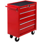 5 Drawer Tool Box on Wheels, Lockable Steel Tool Cabinet with Side Handle, Red
