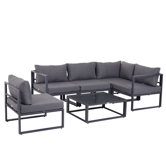5 Seater Aluminium Garden Furniture Set, Garden Sofa Set with Thick Cushions for Patio, Grey