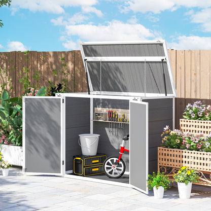 4.7 x 2.5FT Garden Shed, Double Bin Storage Shed with Lockable Doors, Outdoor Small Shed with Openable Lid for 2 Rubbish Bins, Garden Tools, Grey