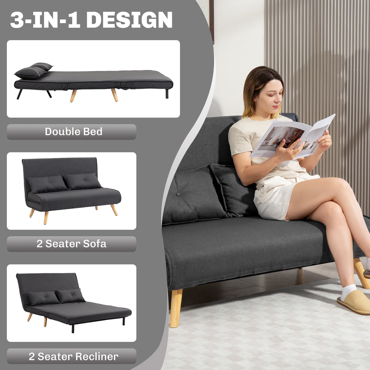 Two-Seater Linen-Look Sofa Bed