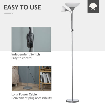 LED Floor Lamp for Living Room, 180cm Tall Standing Lamp, Mother and Child Uplighter with Adjustable Gooseneck