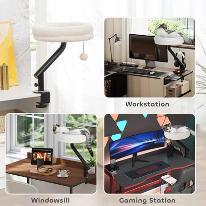 Cat Desk Bed, Cat Hammock 360° Rotatable Adjustable for Window, Table, Work
