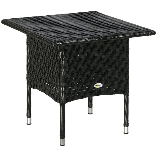 Rattan Side Table, Outdoor Coffee Table with Plastic Board Under the Full Woven Table Top for Patio, Garden, Balcony