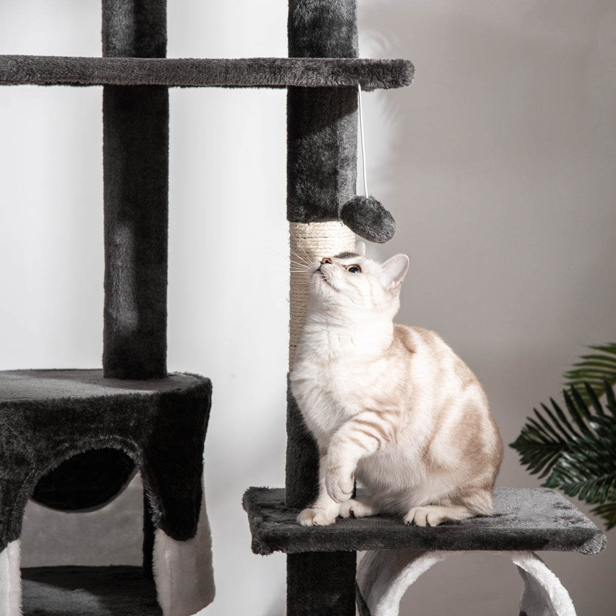Floor-to-Ceiling Cat Tree for Indoor Cats, 240-260cm Adjustable Cat Tree - White
