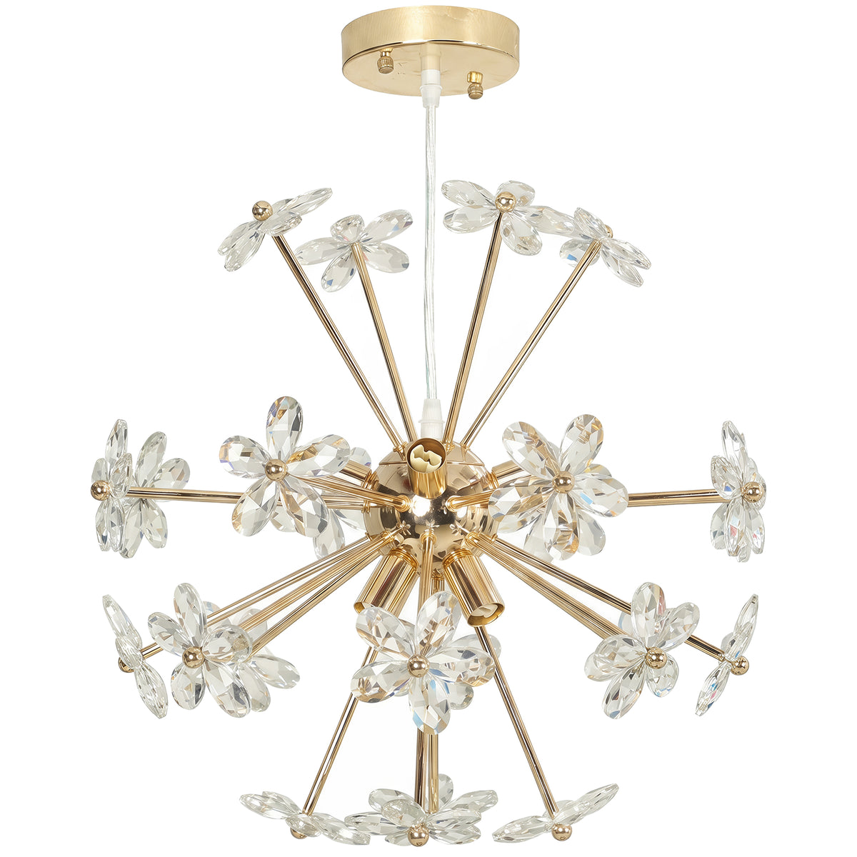 Crystal Chandeliers Ceiling Light with Flower, Modern Pendant Light with Adjustable Height, Ceiling Plate, Clear