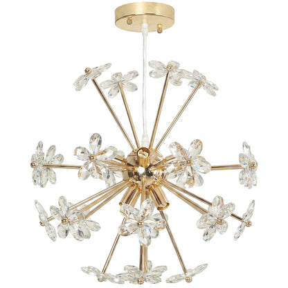 Crystal Chandeliers Ceiling Light with Flower, Modern Pendant Light with Adjustable Height, Ceiling Plate, Clear