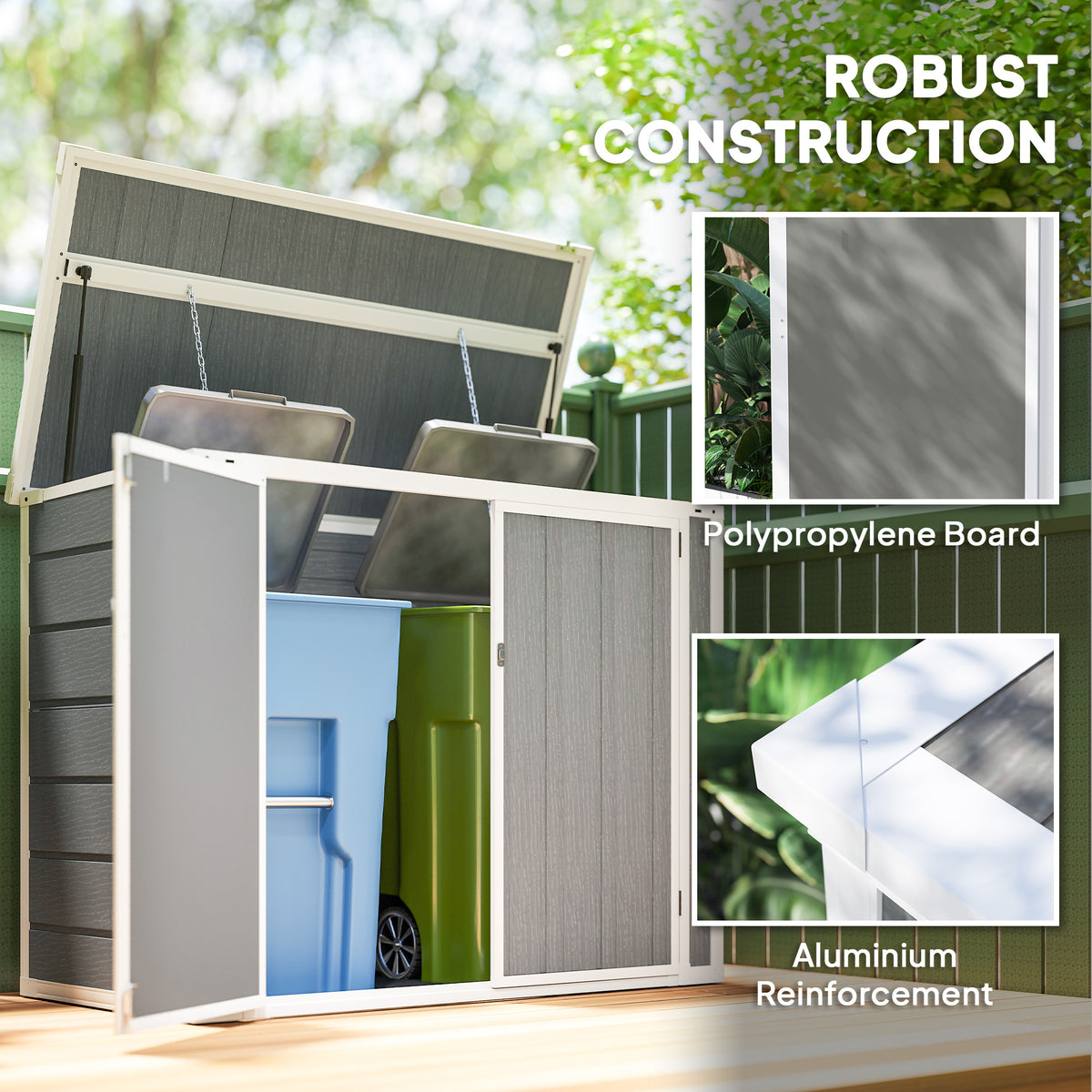 4.7 x 2.5FT Garden Shed, Double Bin Storage Shed with Lockable Doors, Outdoor Small Shed with Openable Lid for 2 Rubbish Bins, Garden Tools, Grey