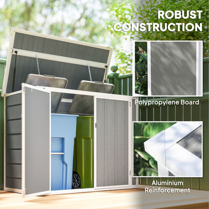4.7 x 2.5FT Garden Shed, Double Bin Storage Shed with Lockable Doors, Outdoor Small Shed with Openable Lid for 2 Rubbish Bins, Garden Tools, Grey