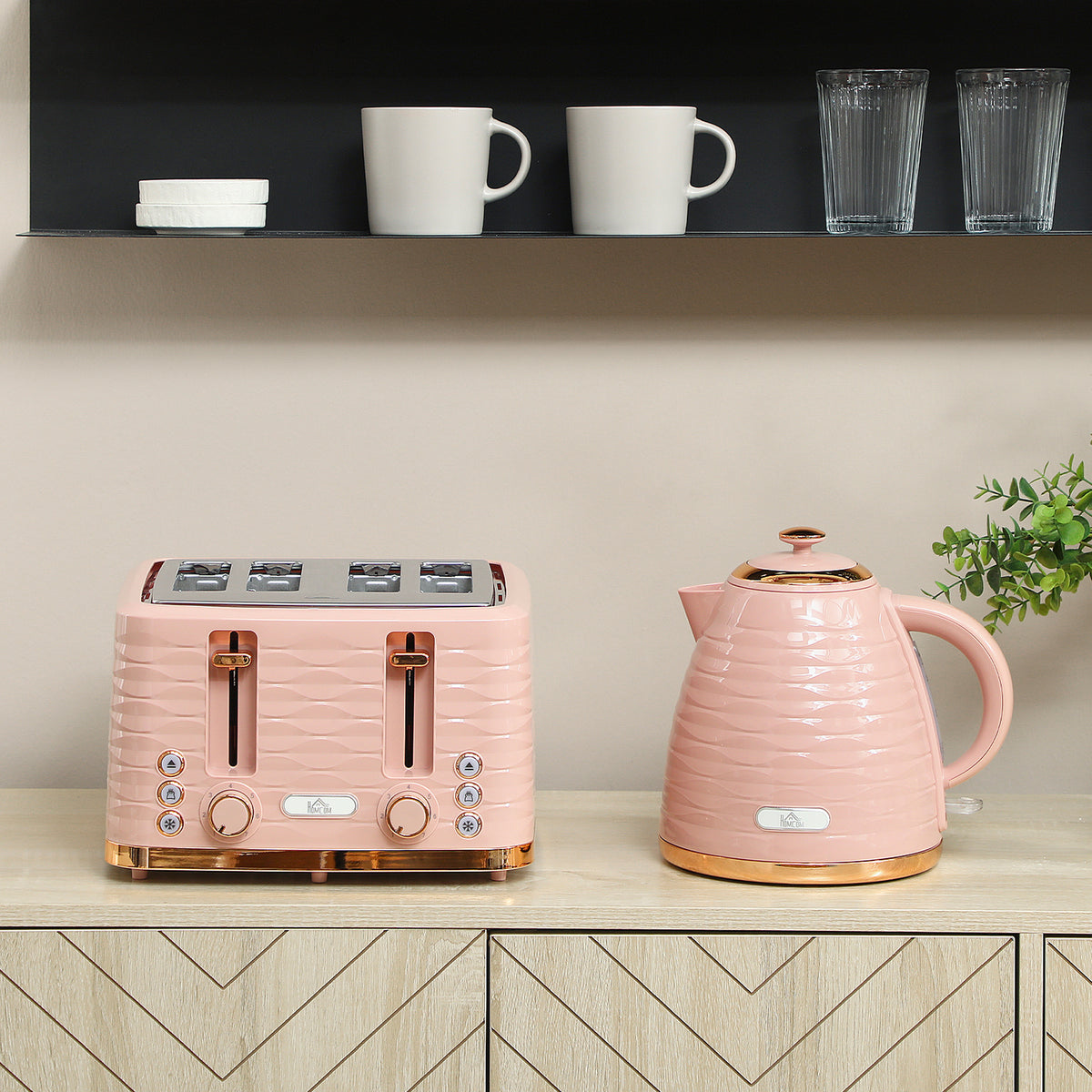 3000W 1.7L Kettle & 4 Slice Toaster, Kettle and Toaster Set with 7 Browning Controls and Crumb Tray, Light Pink