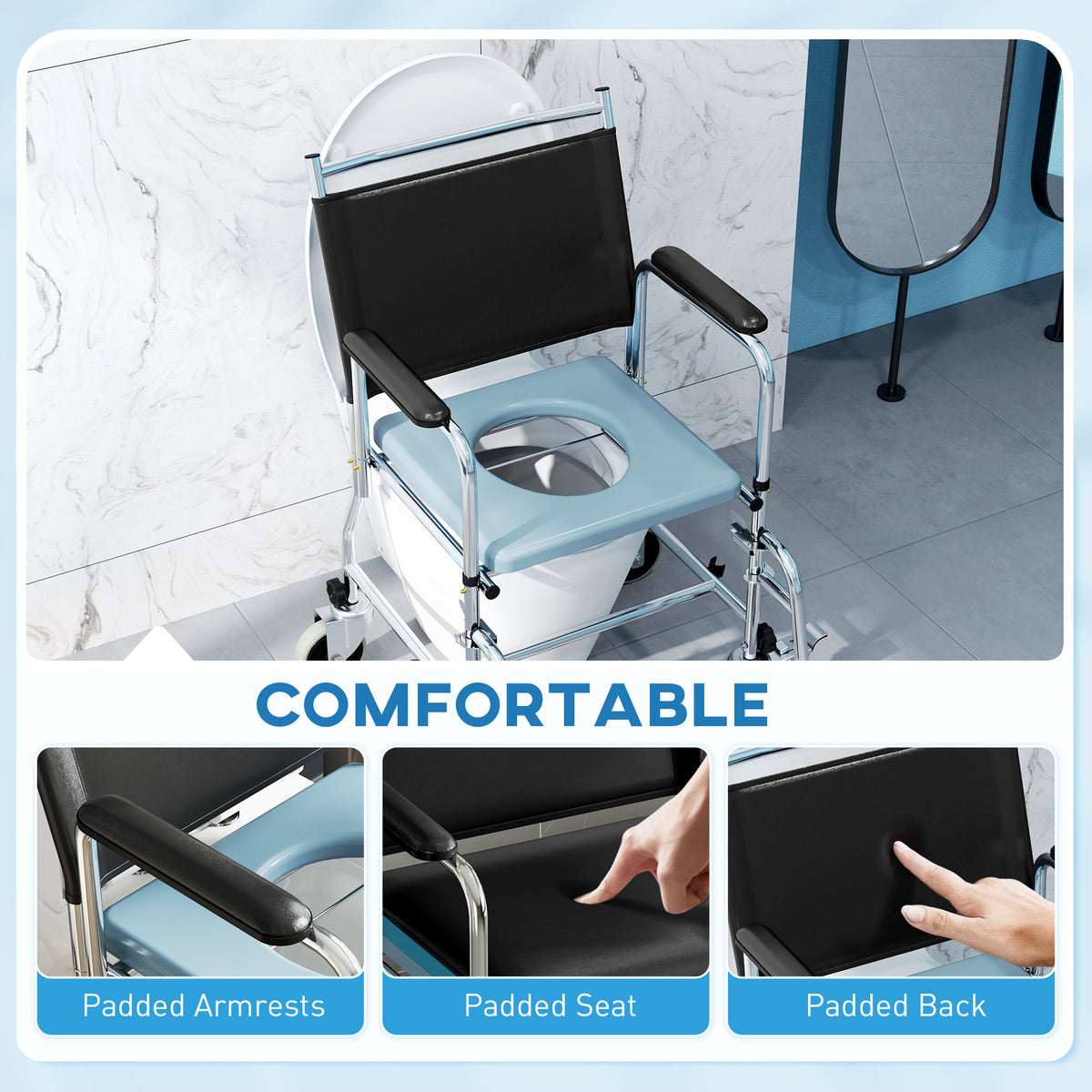 3-In-1 Commode Wheelchair - Black