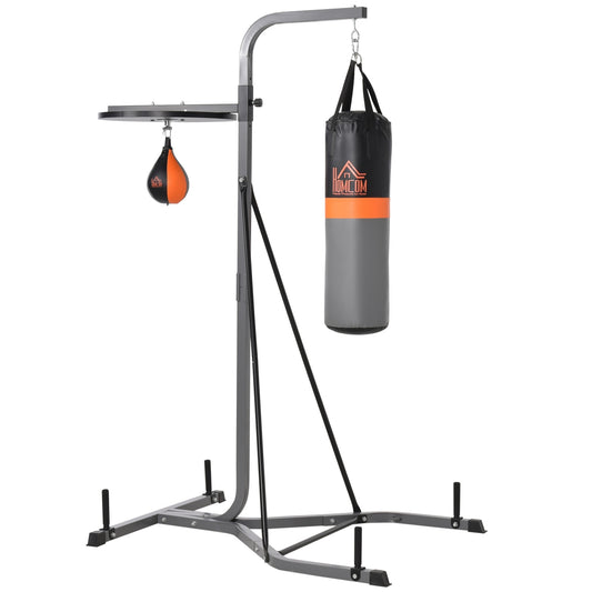 Freestanding Boxing Punch Bag & Speed ball Station, for Home Gym, Grey