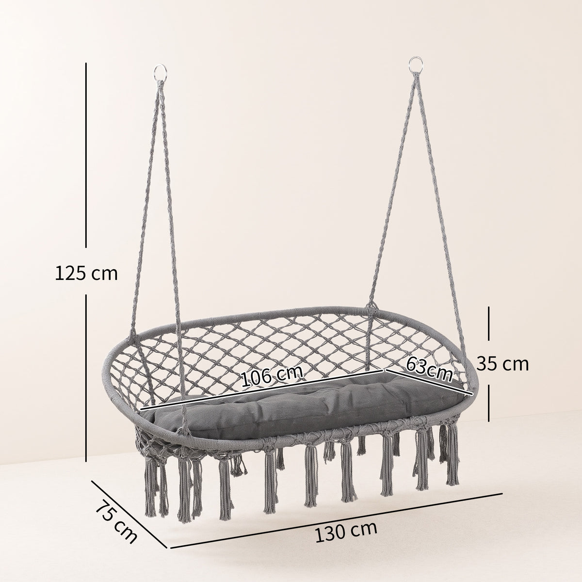 Two-Seater Boho Macrame Hammock Swing - Grey