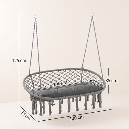 Two-Seater Boho Macrame Hammock Swing - Grey