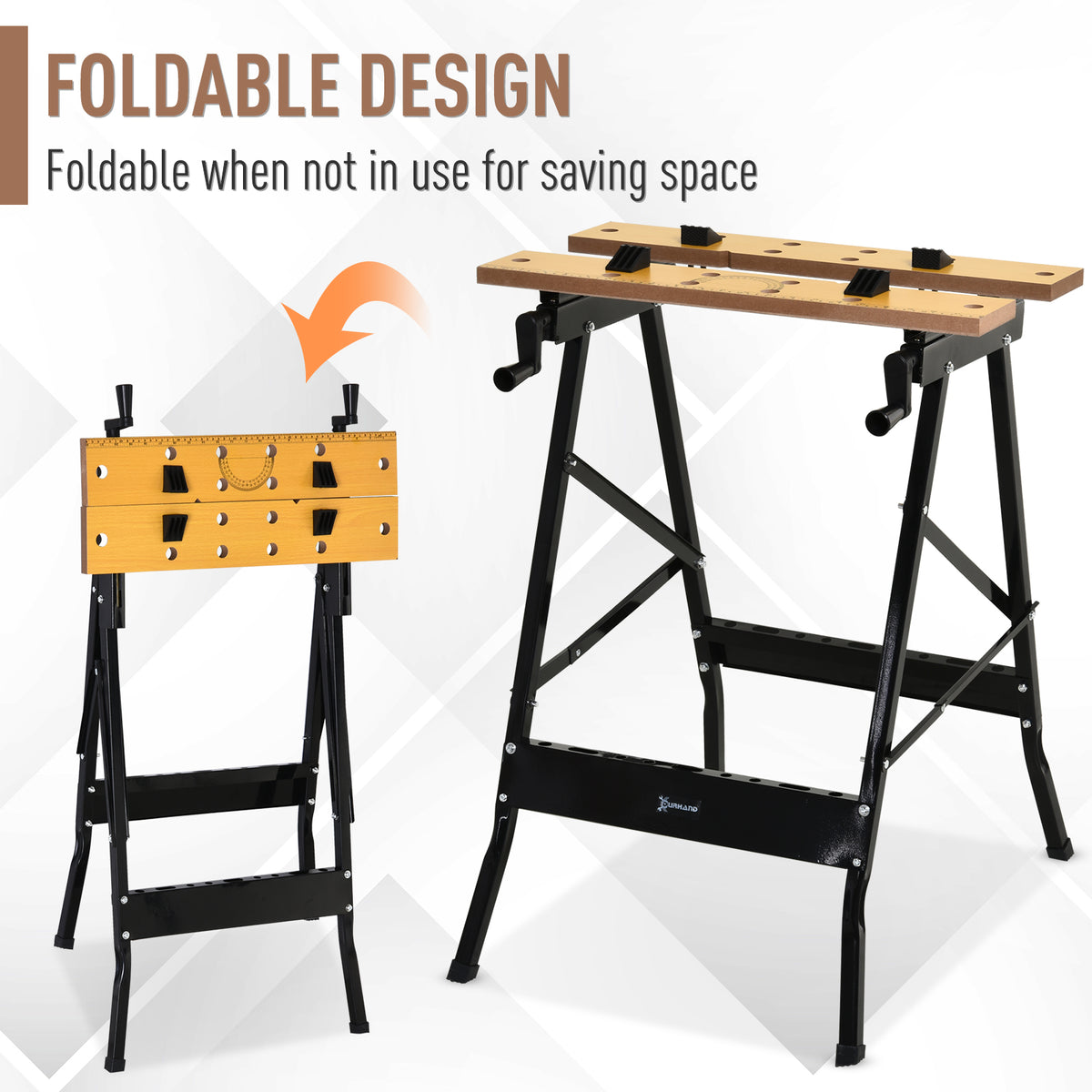 4-in-1 Work Bench, Folding Clamp Table w/ 4 Adjustable Clamping Pegs for DIY Home Garage