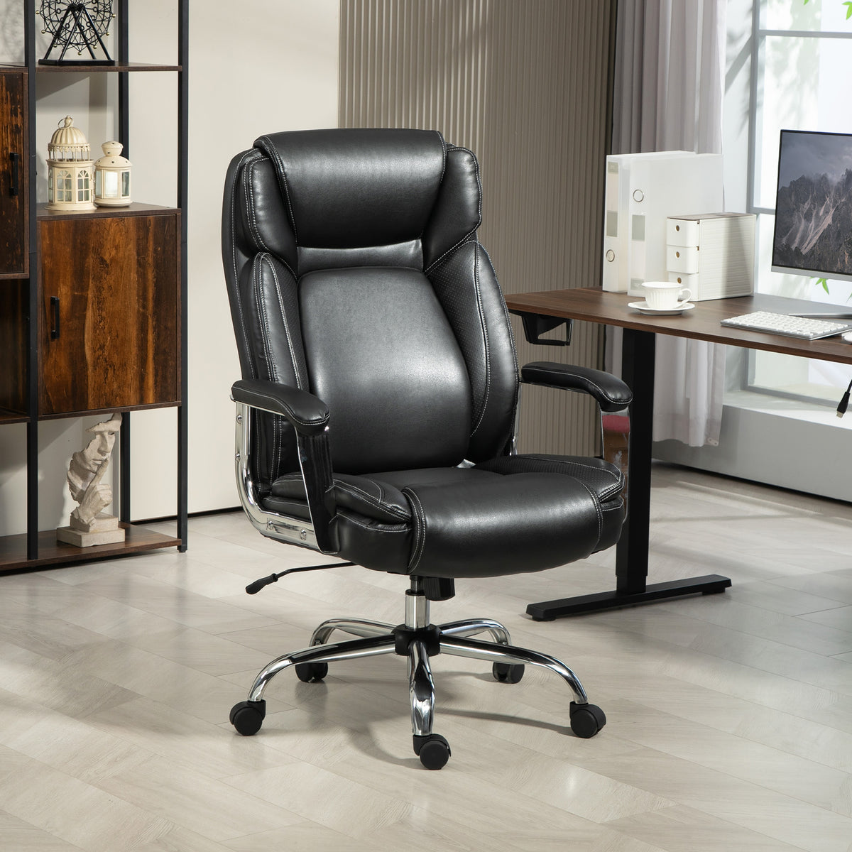 Ergonomic Office Chair, Heavy Duty Faux Leather Desk Chair with Tilt Function, Adjustable Height, 227kg 500LBS Swivel Computer Chair for Home Study, Black