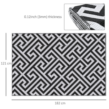 Outdoor Rug Reversible Mat Plastic Straw Rug Portable RV Camping Mat for Garden Deck Picnic Indoor, 121 x 182 cm (4 x 6 ft), Black & White