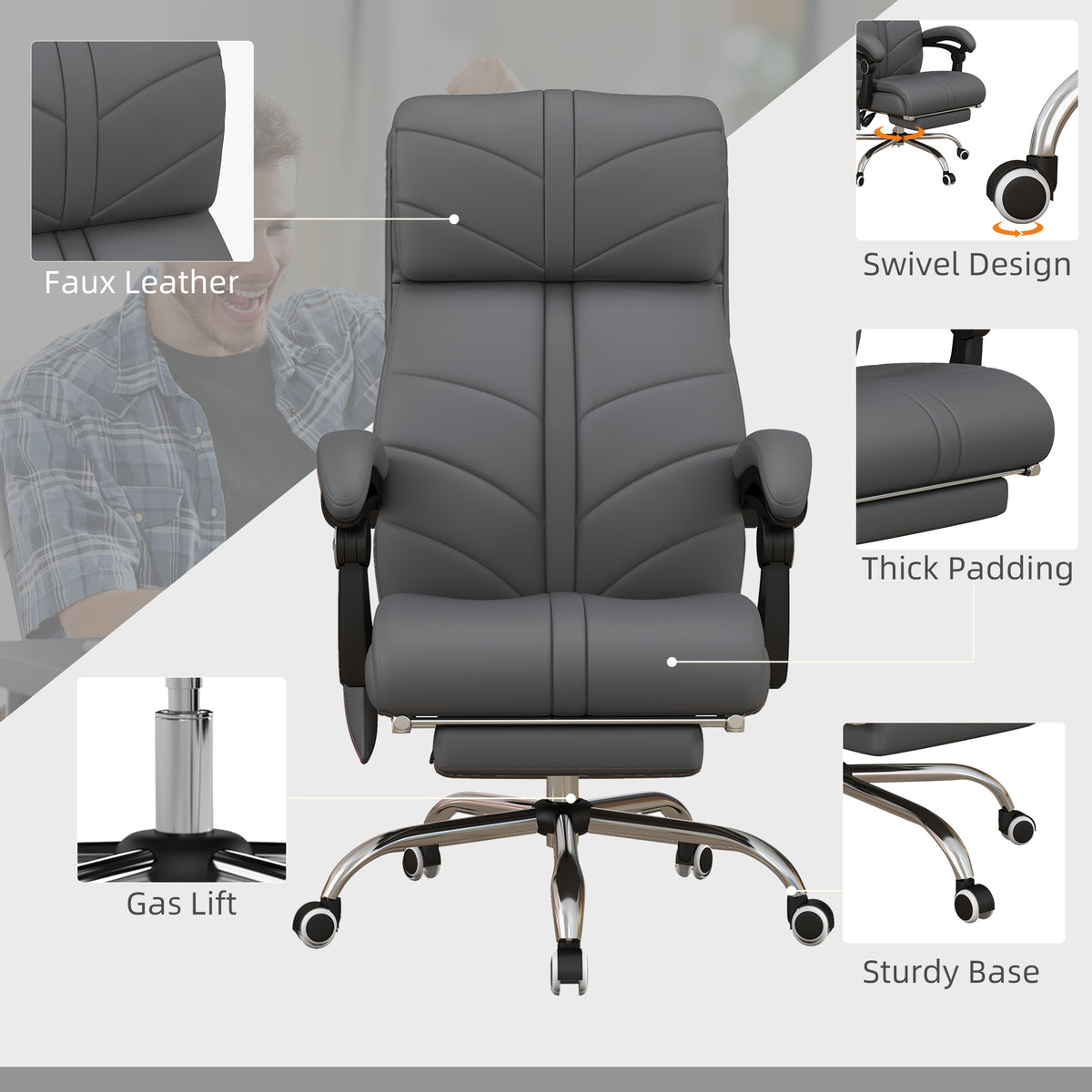 High Back Vibration Massage Office Chair, Heated Reclining PU Leather Computer Chair with Footrest
