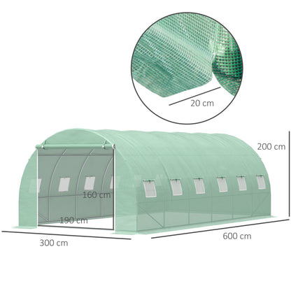6 x 3 x 2 m Polytunnel Greenhouse with Roll-up Door and 12 Mesh Windows, Walk-in Garden Tunnel Warm House Tent with UV-resistant PE Cover and Galvanised Steel Frame, Green