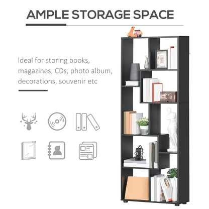 8-Tier Freestanding Bookcase w/ Melamine Surface Anti-Tipping Foot Pads Home Display Storage Grid Stand Bedroom Living Room Furniture Modern Style - Black