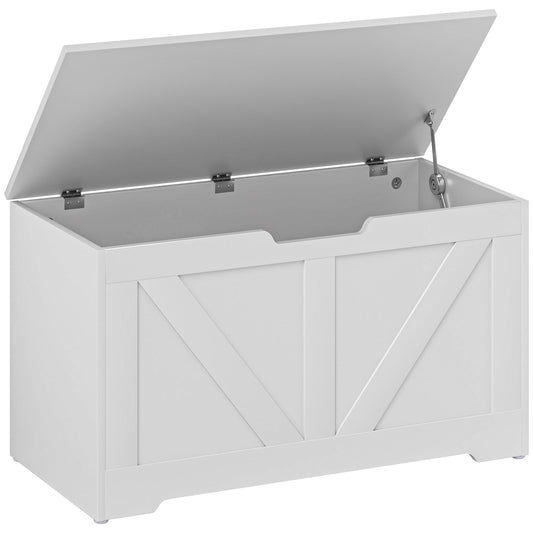100L Home Storage Box, with Safety Hinge - White Wood-Effect