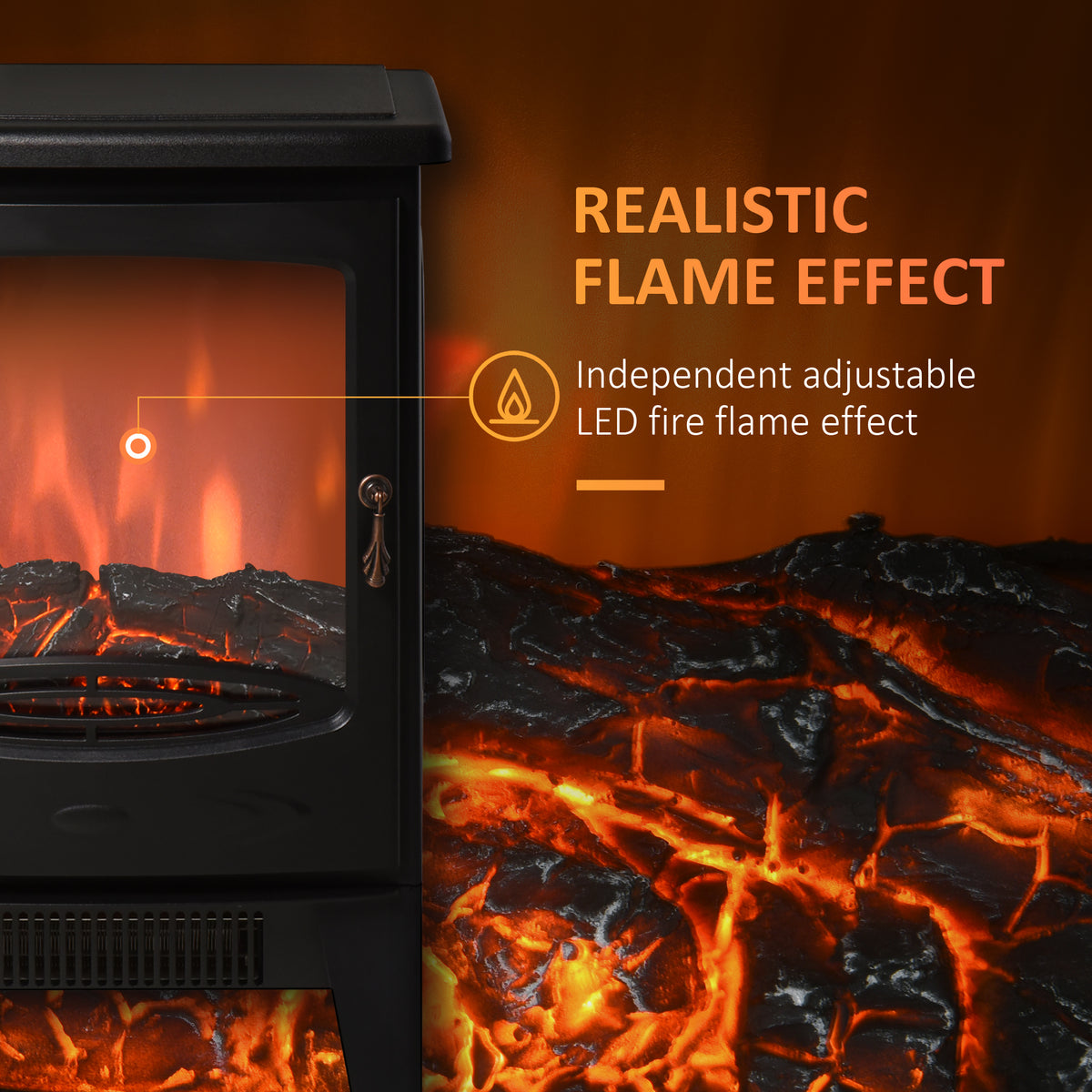 900W/1800W Freestanding Electric Fireplace Room Heater w/ Adjustable Artificial Flame 3-Sided Tempered Glass Panels Safe Home Warmth Retro Faux Fire