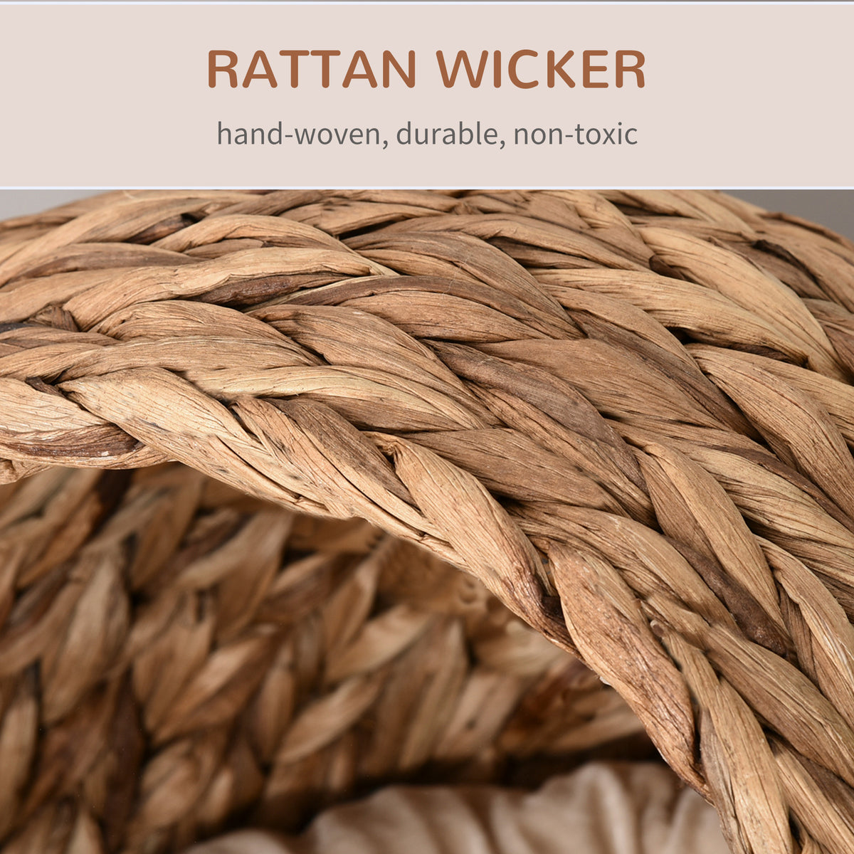 Wicker Cat Bed, Raised Rattan Cat Basket with Cylindrical Base, Soft Washable Cushion, 40 x 37 x 51 cm - Brown