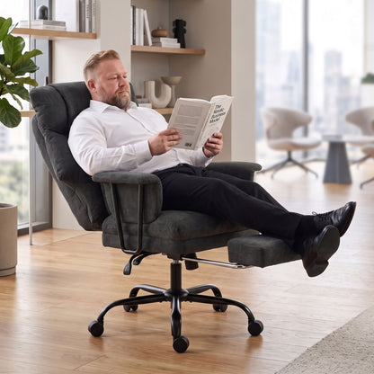 Office Chair, 180kg Heavy Duty Linen Computer Desk Chair with Lumbar Support, Wide Seat, Spring Cushion