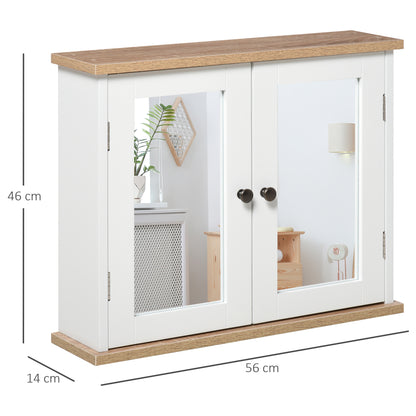 Bathroom Mirror Cabinet Wall Mounted Storage Cupboard with Double Door and Adjustable Shelf, White