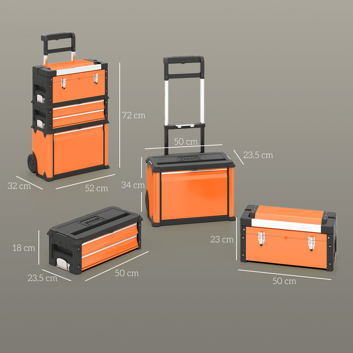 3-in-1 Stackable Rolling Tool Box - Orange